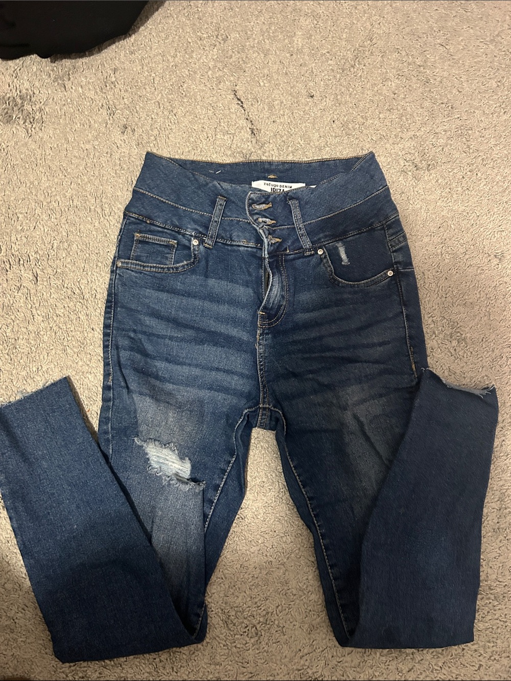 refuge Dark Blue Skinny Jeans with Distressed Knee